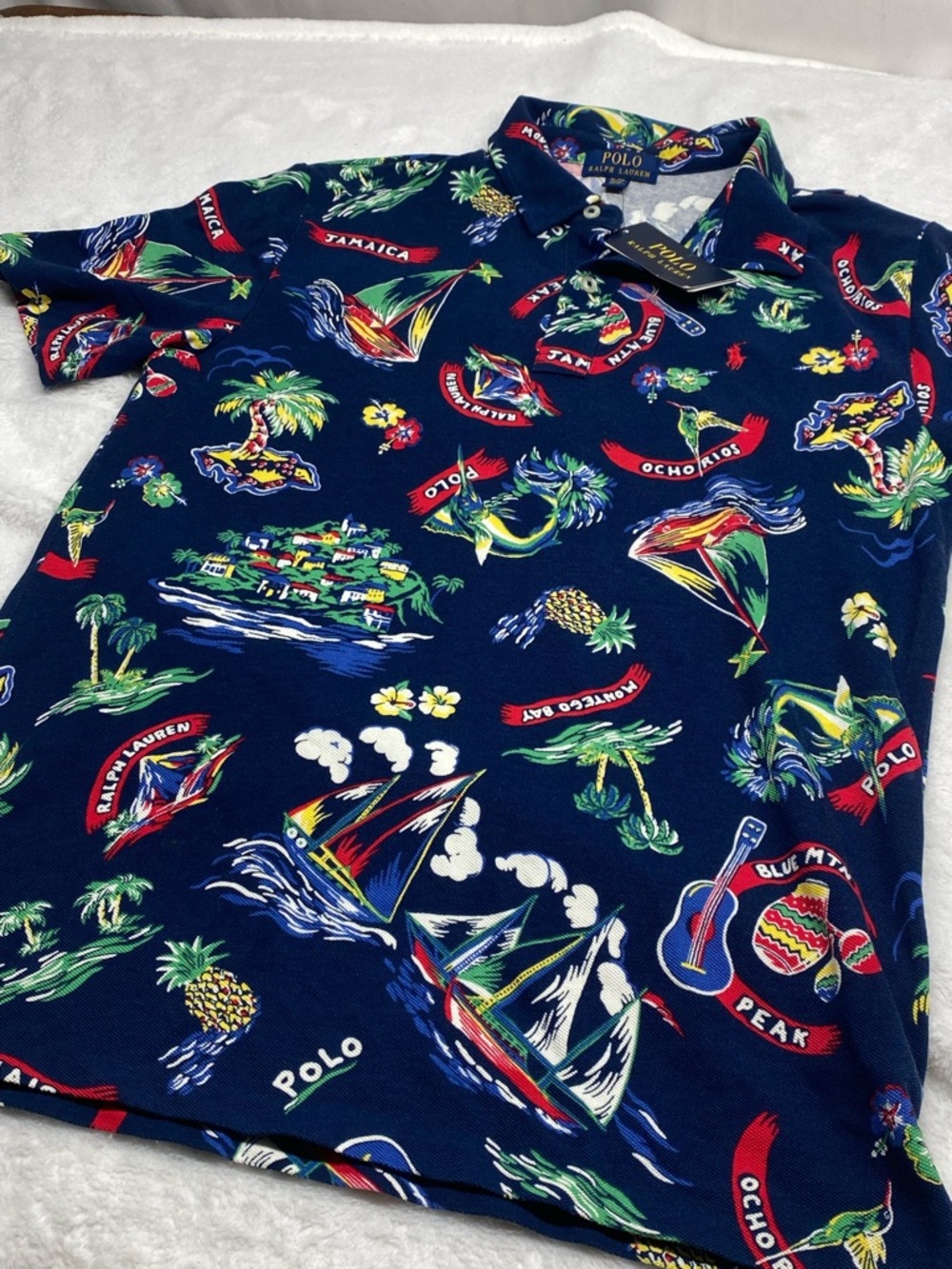 Polo Ralph Lauren navy blue tropical-print short-sleeve polo shirt Kids Xl NWT